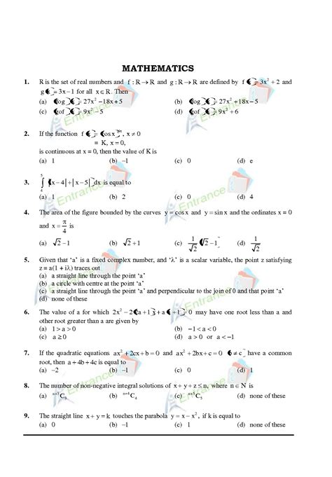 Classes 6 to 12 students need to have a great practice of all the concept, and one of the best ways to achieve this article can get the cbse class 11 english core sample paper in pdf format, which is absolutely free. Mathematics MCQ Questions for MHCET Mathematics Sample Paper-6
