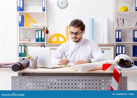 The Young Male Architect Working In The Office Stock Image Image Of