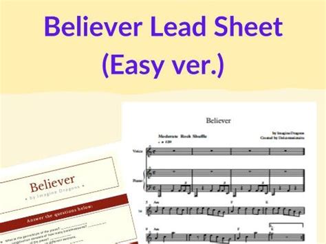 Believer Imagine Dragons Lead Sheet With Easy Chord Teaching Resources
