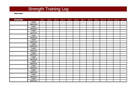 Weight Training Logs Templates Body Build Works