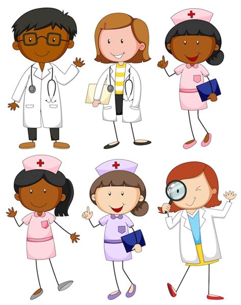 Free Vector Set Of Doctors And Nurses Illustration