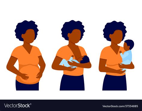 Pregnancy Woman Breastfeeding Black Mother Vector Image