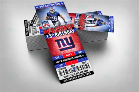 New York Giants Ticket Style Sports Party Invitations Sports Invites