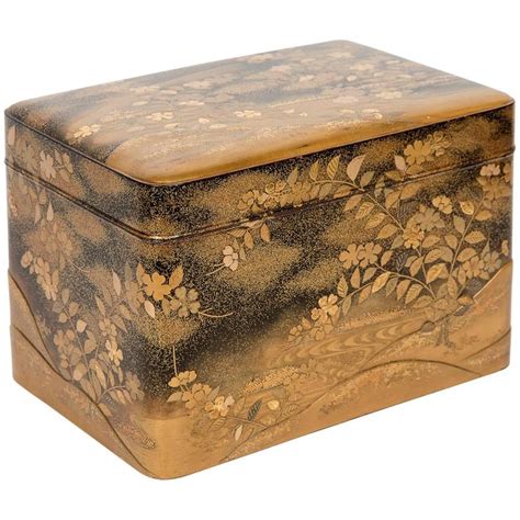 Edo Gold Japanese Lacquered Box With Tray At 1stdibs