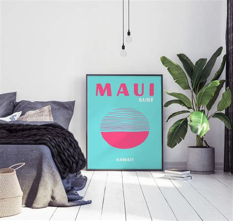 Maui Hawaii Travel Poster Print Preppy Room Decor Pink Blue Etsy