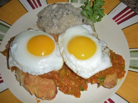 Catfish with spicy curry gravy and vegetables. Fried catfish , salsa , grits and sunny side eggs | Fried ...