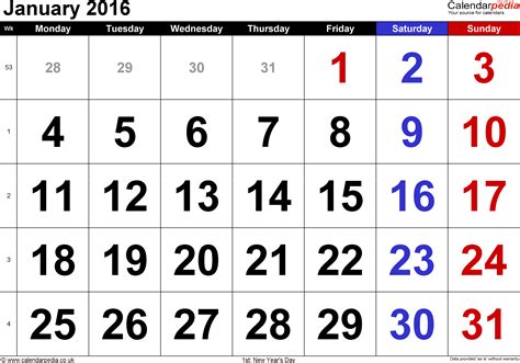 Calendar January 2016 Uk Bank Holidays Excelpdfword Templates