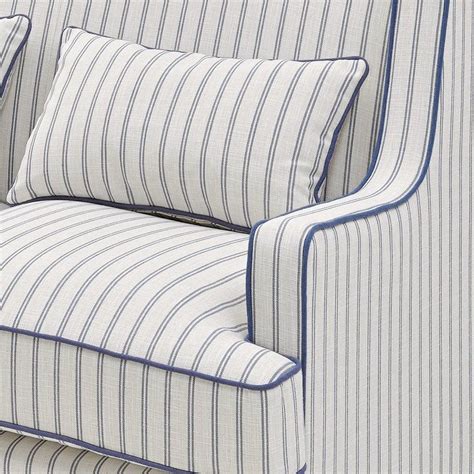 Bondi Hamptons 2 Seat Sofa Bluewhite Pin Stripe Linen Blend Blue