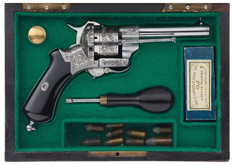 Engraved Lefaucheux Pinfire Revolver With Case Accessories Rock