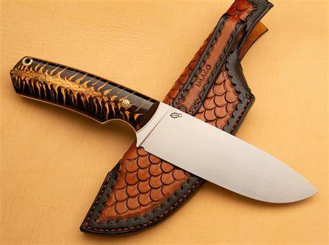 Made Custom Bushcraft Knife With Spruce Cone Handle And Custom Sheath