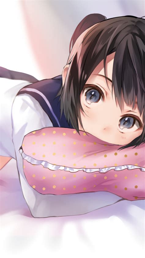 Download 1080x1920 Anime School Girl Pillow Uniform Lying Down