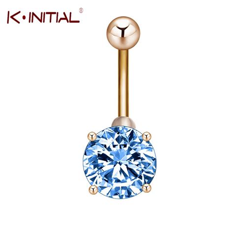 Kinitial Piercing Navel Surgical Steel Single Rhinestone Belly Button