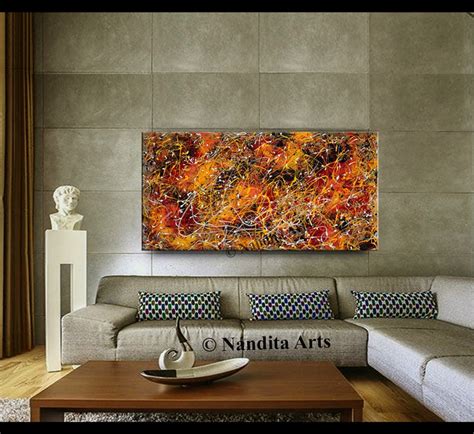 Gold Office Decor Jackson Pollock Look Abstract Art Large Etsy