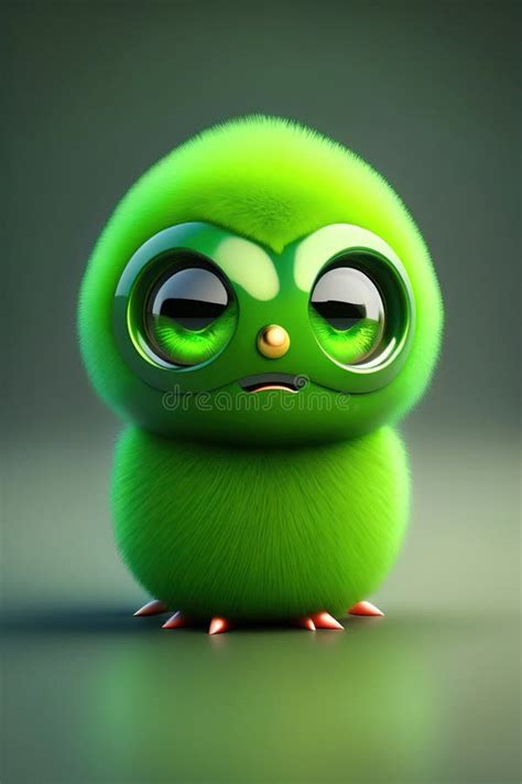 Cute Small Two Eye Monster In Green Color Ai Stock Illustration