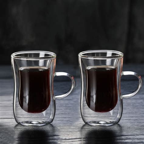 2pcs 80ml Double Layer Glass Coffee Cup European Style Coffee Mug With Handle Espresso Coffee