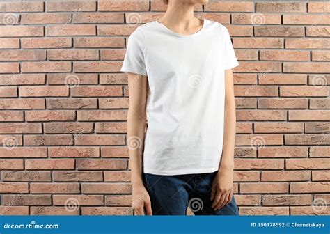 Woman In White T Shirt Mock Up For Design Stock Photo Image Of