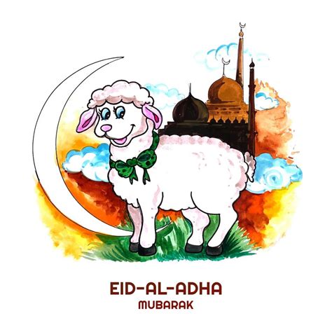 Eid Al Adha Greeting Card With Happy Lamb 1234275 Vector Art At Vecteezy