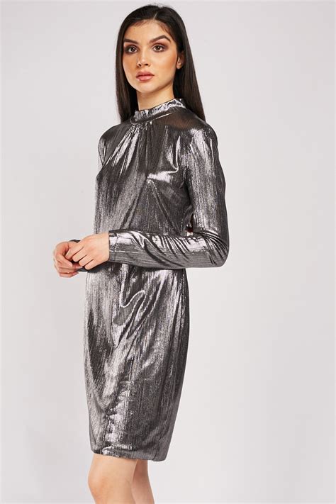 Silver Metallic Plisse Dress Just 7
