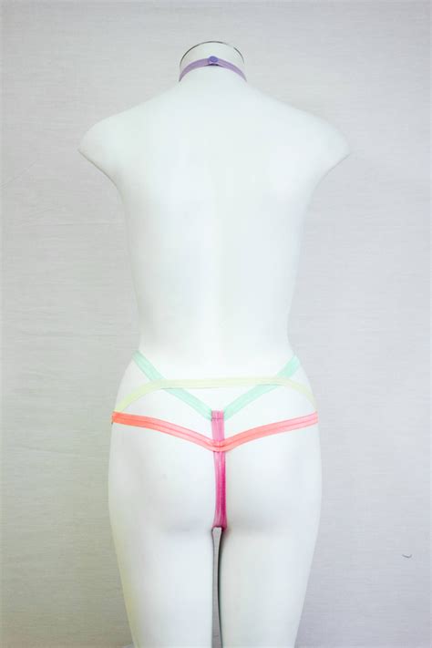 pastel rainbow body harness exotic dancewear rainbow harness pastel lingerie rainbow fashion