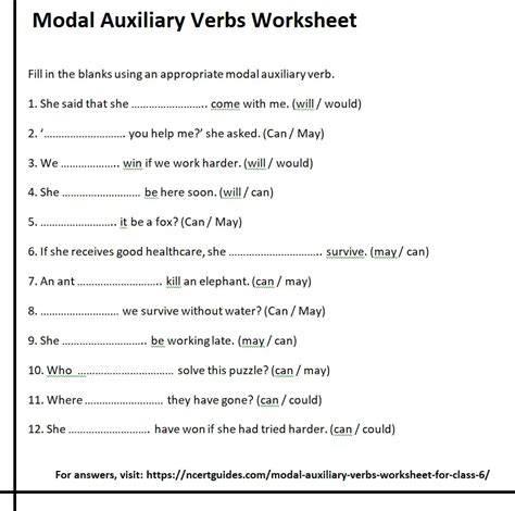 Modal Auxiliary Verbs Worksheet For Class Ncert Guides Com