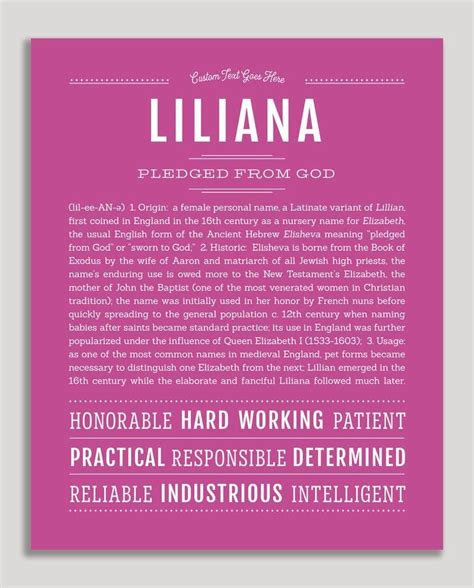 Liliana Name Art Print Names Classic Names Names With Meaning