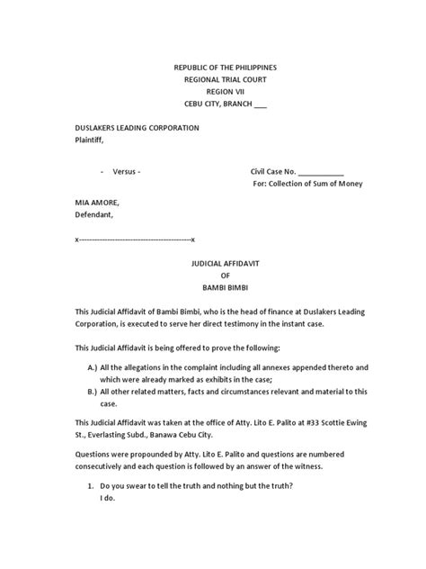 It is important to fill out this form completely and accurately. Sample Judicial Affidavit | Perjury | Affidavit