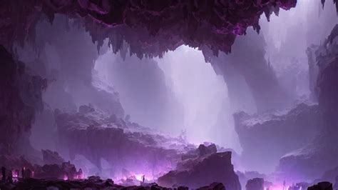 A Dark Cave Illuminated By Large Glowing Violet Stable Diffusion