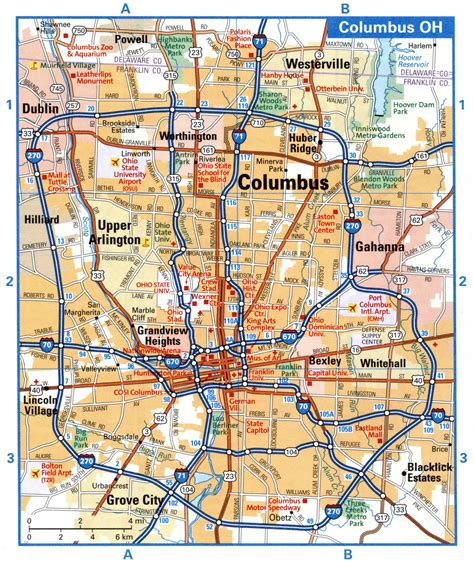 Columbus City Interstate Highway Map Road Free Toll I70 I71 I270