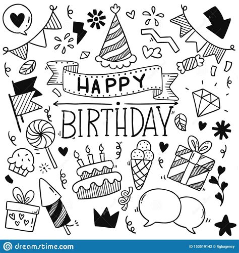 06 19 001 Hand Drawn Party Doodle Happy Birthday Ornaments Background