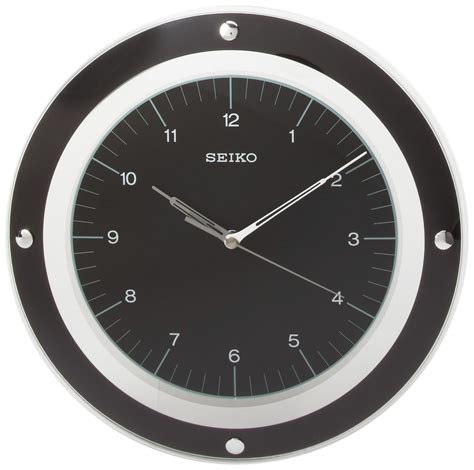 Seiko Wall Quiet Sweep Second Hand Clock Curved Glass Crystal Blackdial