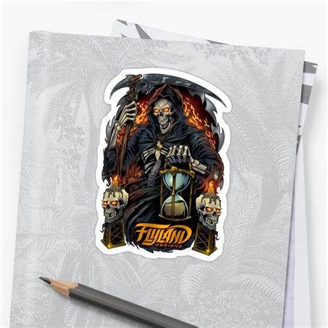 Grim Reaper With Hourglass Sticker By Flylanddesigns Redbubble
