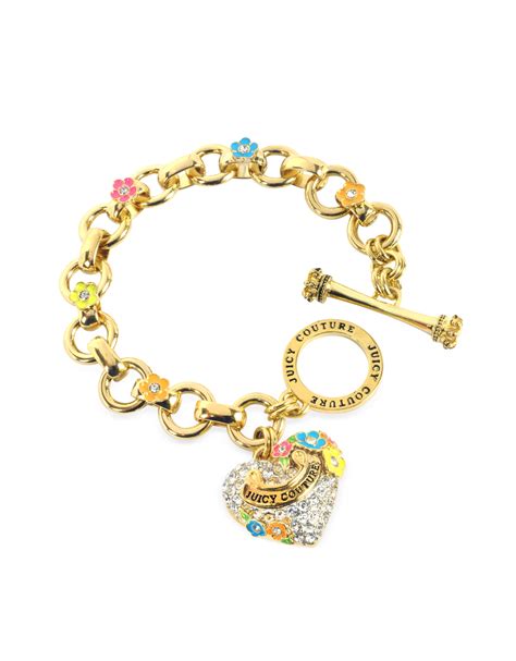 Juicy Couture Pave Heart And Flower Charm Bracelet In Metallic Lyst