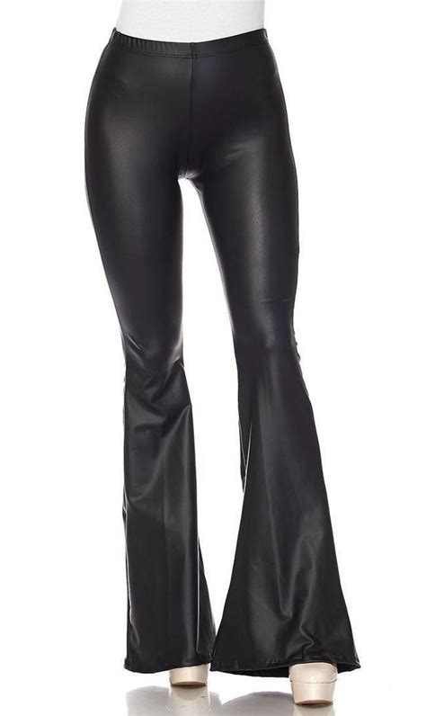 Black Faux Leather Bell Bottom Pants Plus Sizes Available
