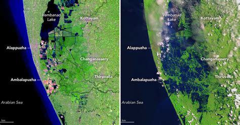 kerala floods nasa images before and after satellite photos show scale of devastation