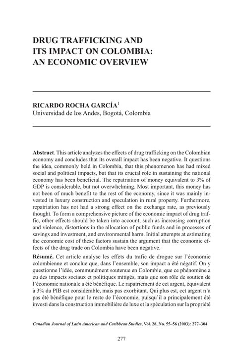 Pdf Drug Trafficking And Its Impact On Colombia An Economic Overview