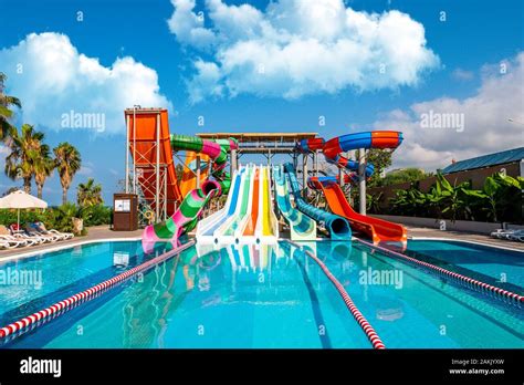 Water Park Slides Near The Pool Summer Holidays Stock Photo Alamy