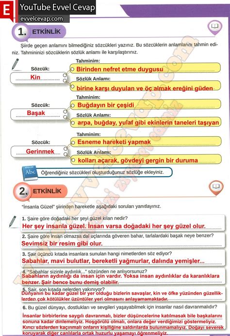 8. sınıf Meb Yayınları Türkçe Ders Kitabı Sayfa 28-29-30-31-32-33 Cevapları