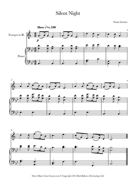 Silent Night Sheet Music For Trumpet