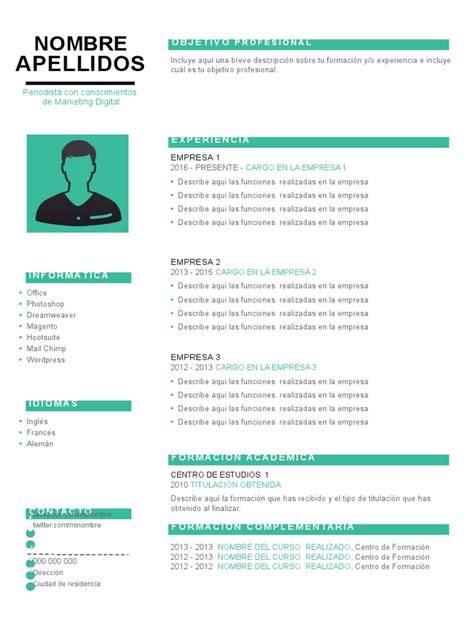 Plantilla Curriculum Vitae 2doc Tecnología General Ciencia