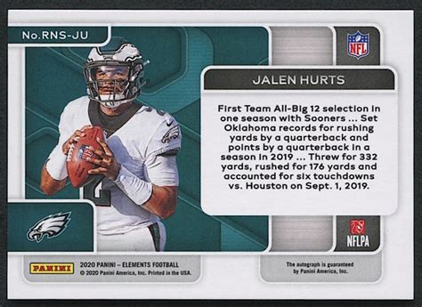 Share the best gifs now >>>. Jalen Hurts 2020 Panini Elements Rookie Neon Signs Red Autograph #RNSJU - #07/25 | Pristine Auction