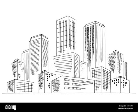 City Graphic Black White Cityscape Skyline Sketch Illustration Vector