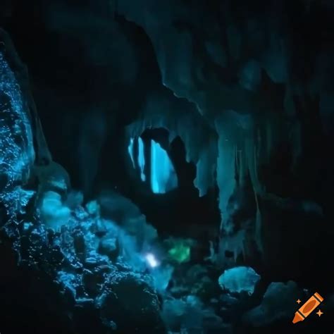 Dark Cave With Rusty Drilling Equipment And Faint Blue Glow On Craiyon