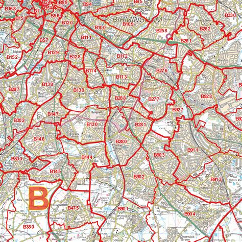 Birmingham  B  Postcode Wall Map  XYZ Maps