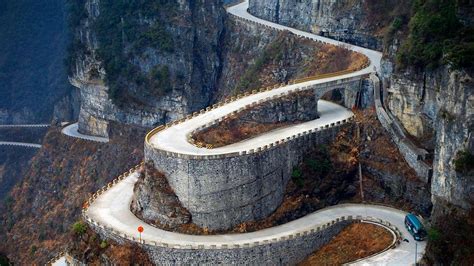 Mountains Landscapes China Bus Roads Bing 1366x768