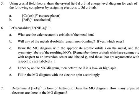 Solved Using Crystal Field Thcory Draw The Crystal Field D Orbital Energy Level Diagram For