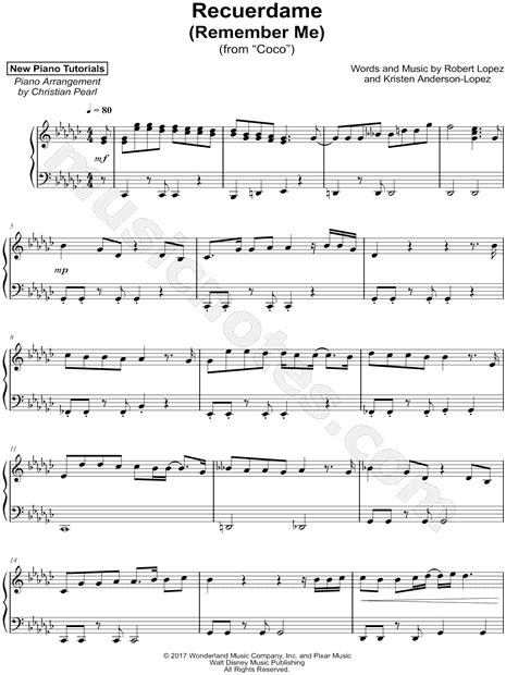 Christian Pearl Recuérdame Remember Me Sheet Music Piano Solo In