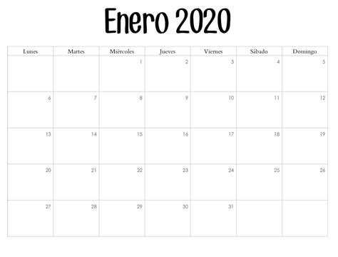 Calendario Enero 2020 Para Imprimir Gratis
