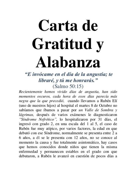 CARTA DE AGRADECIMIENTO Y ALABANZA A DIOS