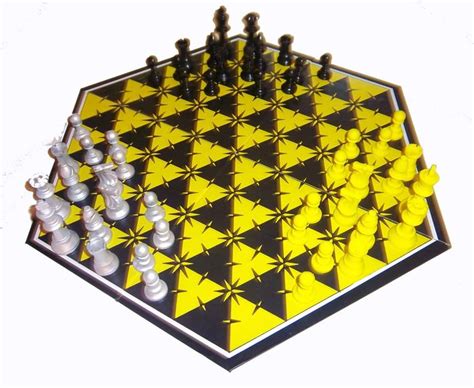 A Black And Yellow Chess Board With White Pieces