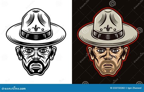 Boyscout Men In Hat With Bristle Vector Character Illustration In